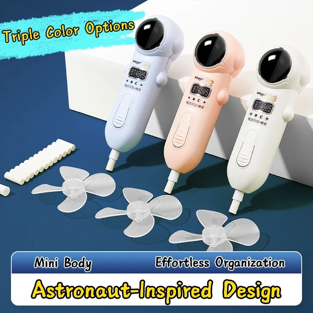 Cute Electric Eraser Astronaut Battery Powered Erasing Tool With Fan For Sketching And Students 12