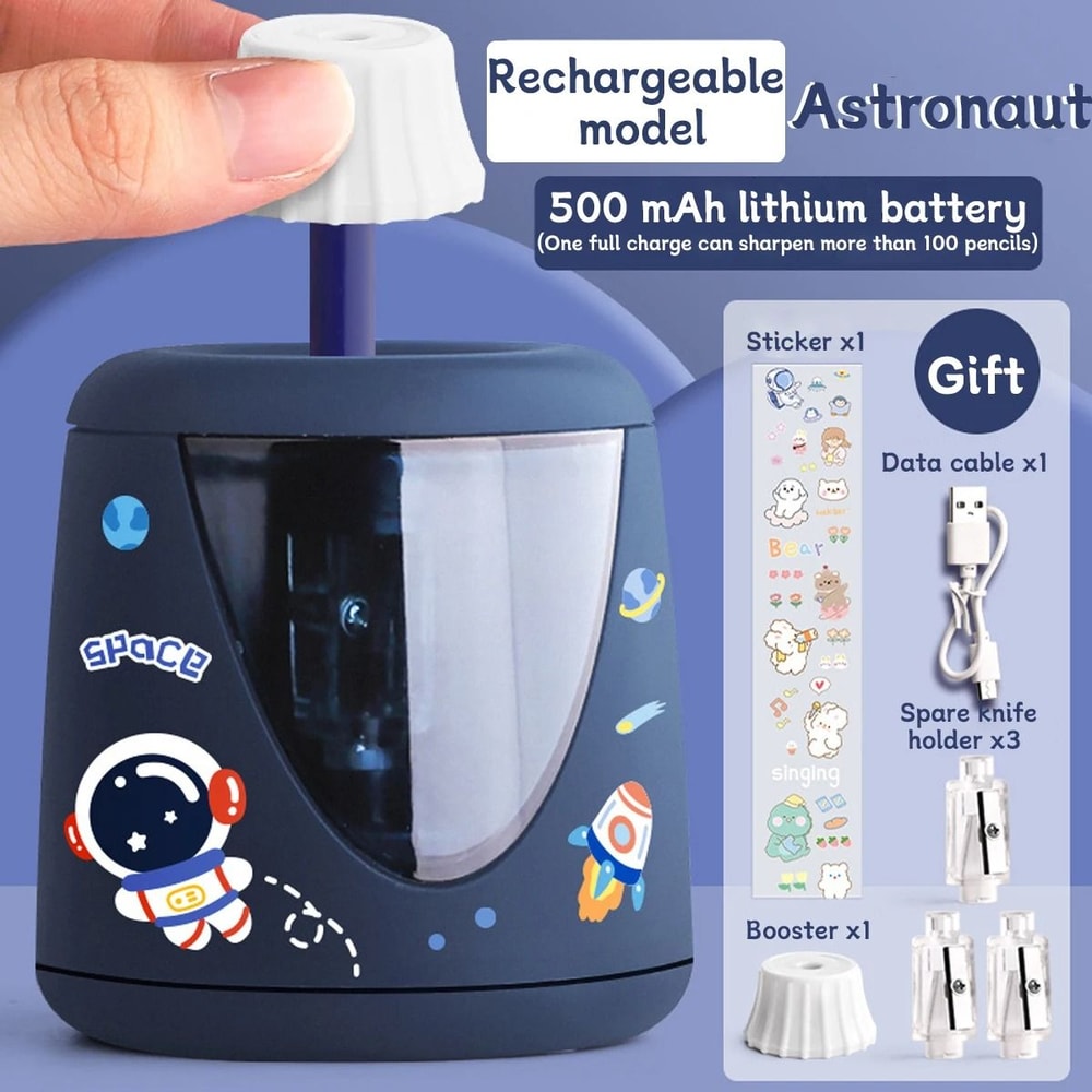 Electric Automatic Pencil Sharpener Cartoon Space Design Kids School And Office Stationery 7