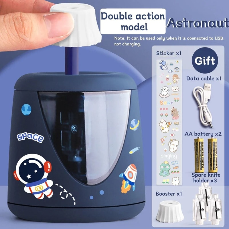 Electric Automatic Pencil Sharpener Cartoon Space Design Kids School And Office Stationery 4