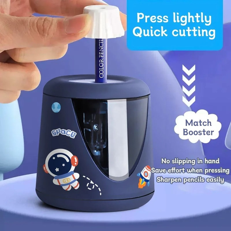 Electric Automatic Pencil Sharpener Cartoon Space Design Kids School And Office Stationery 12