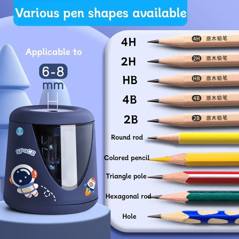 Electric Automatic Pencil Sharpener Cartoon Space Design Kids School And Office Stationery 14