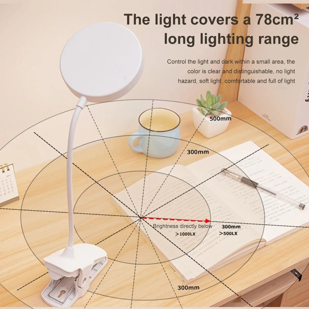 USB Rechargeable Desk Lamp LED Clip Reading Light With Eye Protection And 3 Dimming Modes 6