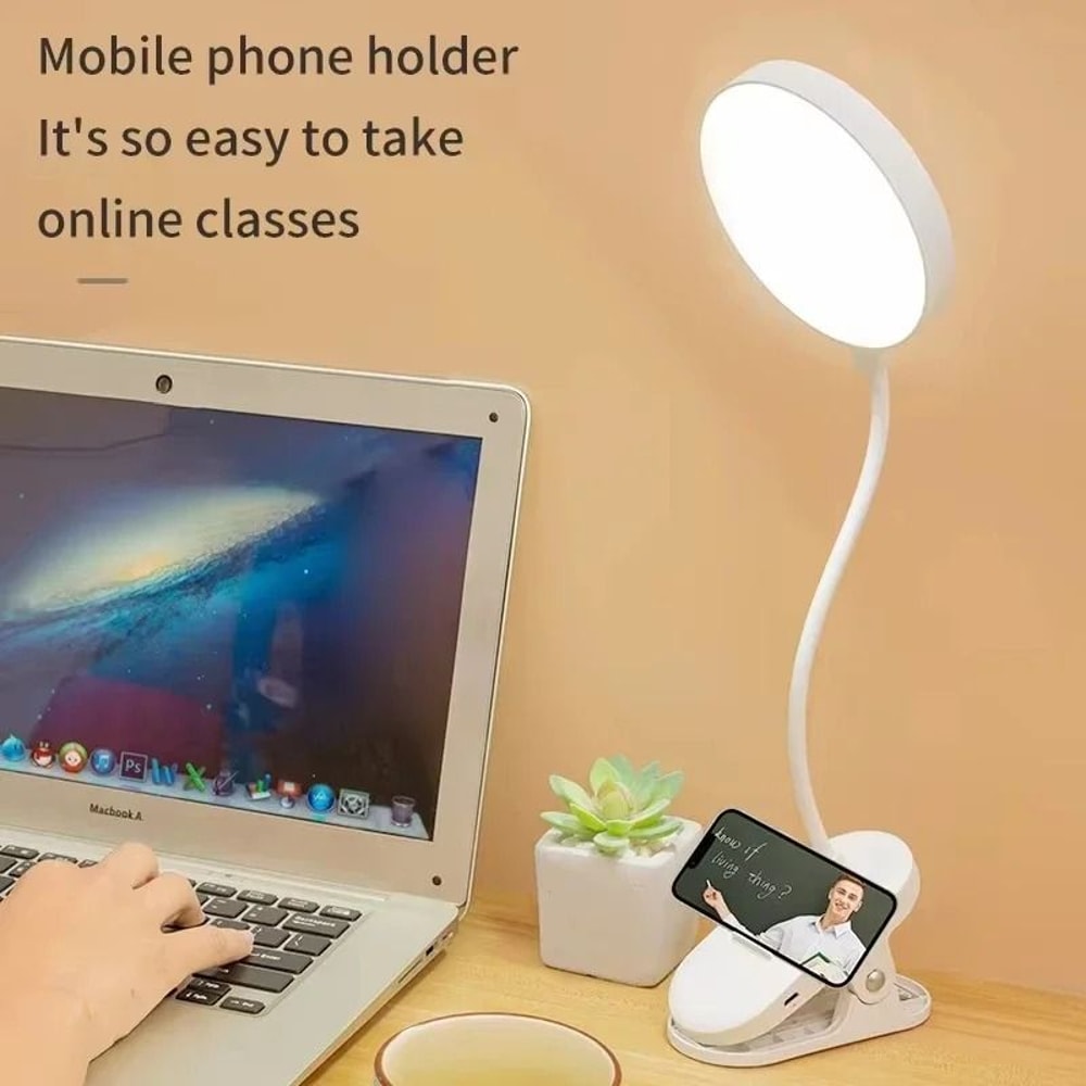 USB Rechargeable Desk Lamp LED Clip Reading Light With Eye Protection And 3 Dimming Modes 0