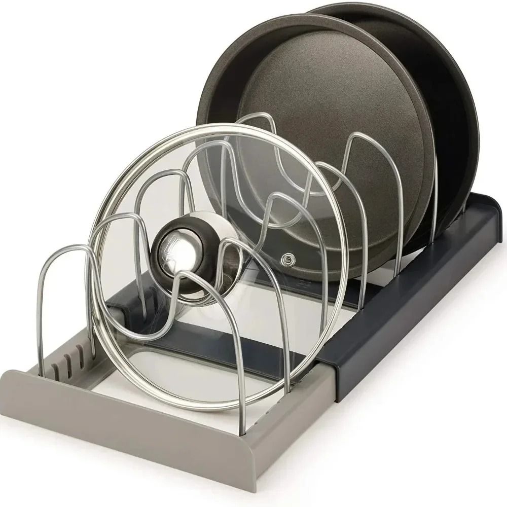 Telescopic Pot Rack Organizer 7 Slot Pan And Lid Holder Space Saving Kitchen Cabinet Organizer 0