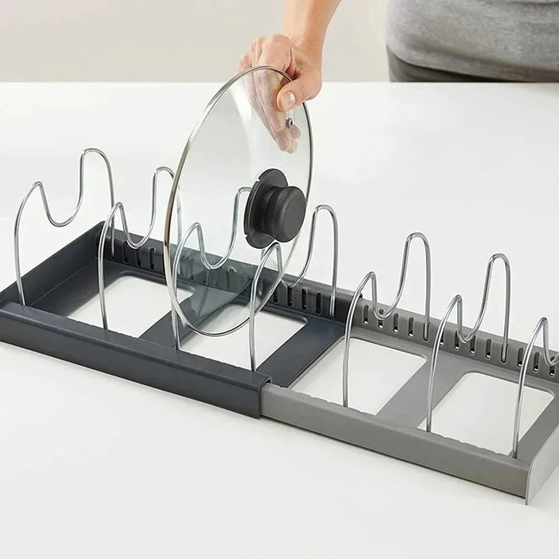 Telescopic Pot Rack Organizer 7 Slot Pan And Lid Holder Space Saving Kitchen Cabinet Organizer 7