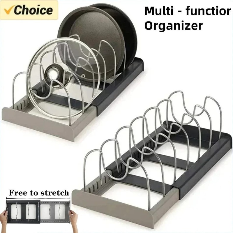Telescopic Pot Rack Organizer 7 Slot Pan And Lid Holder Space Saving Kitchen Cabinet Organizer 8