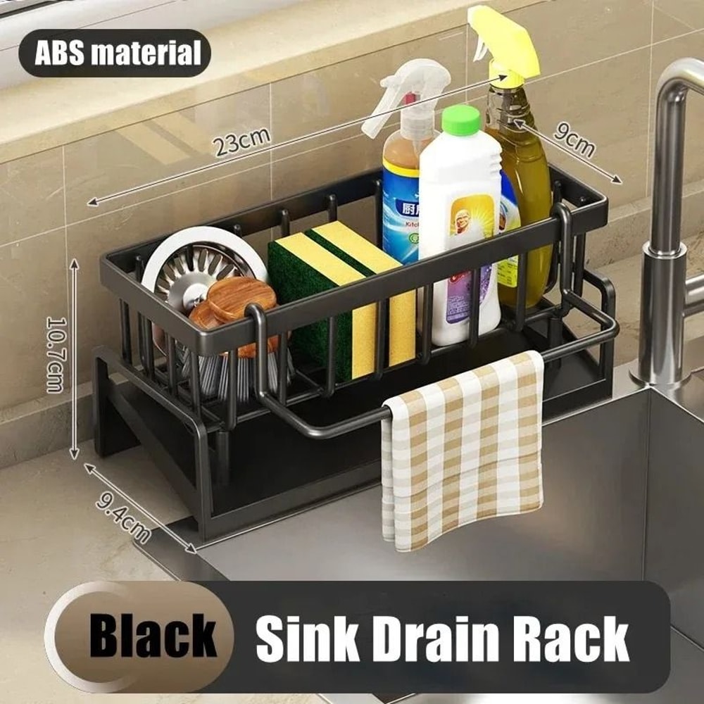 Multifunctional Kitchen Sink Organizer Adhesive Spice Rack With Drainage And Hooks 2