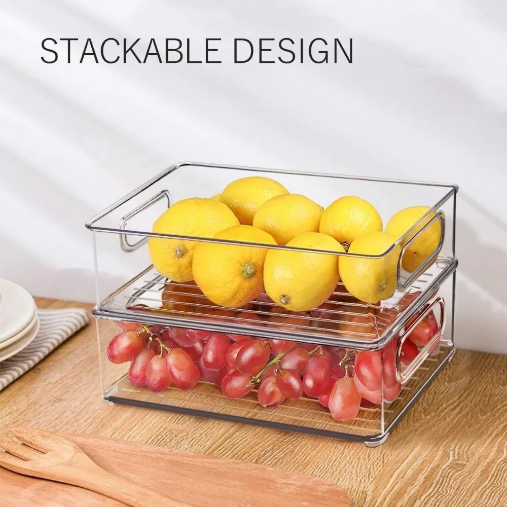 Clear Stackable Pantry Storage Bins With Handles Refrigerator Organizer Set 11
