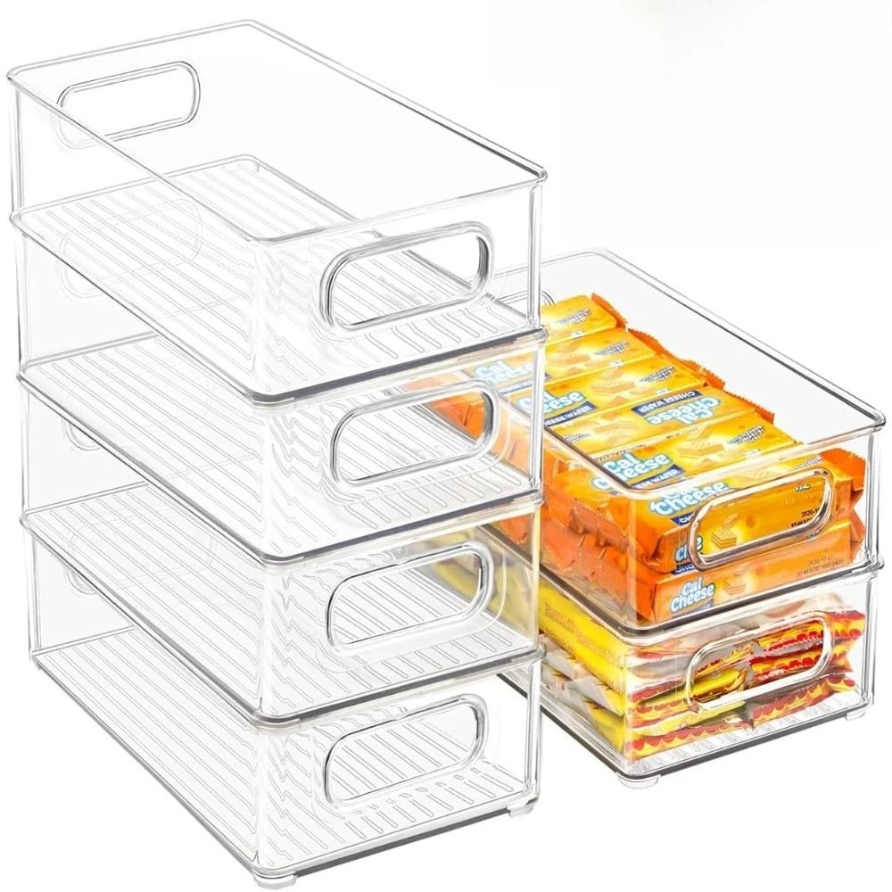 Clear Stackable Pantry Storage Bins With Handles Refrigerator Organizer Set 8