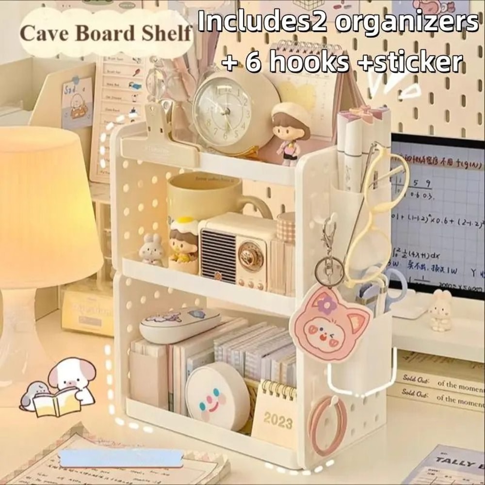 Multi Layer Desktop Organizer Shelf With Pen Holder Space Saving Desk Storage 3