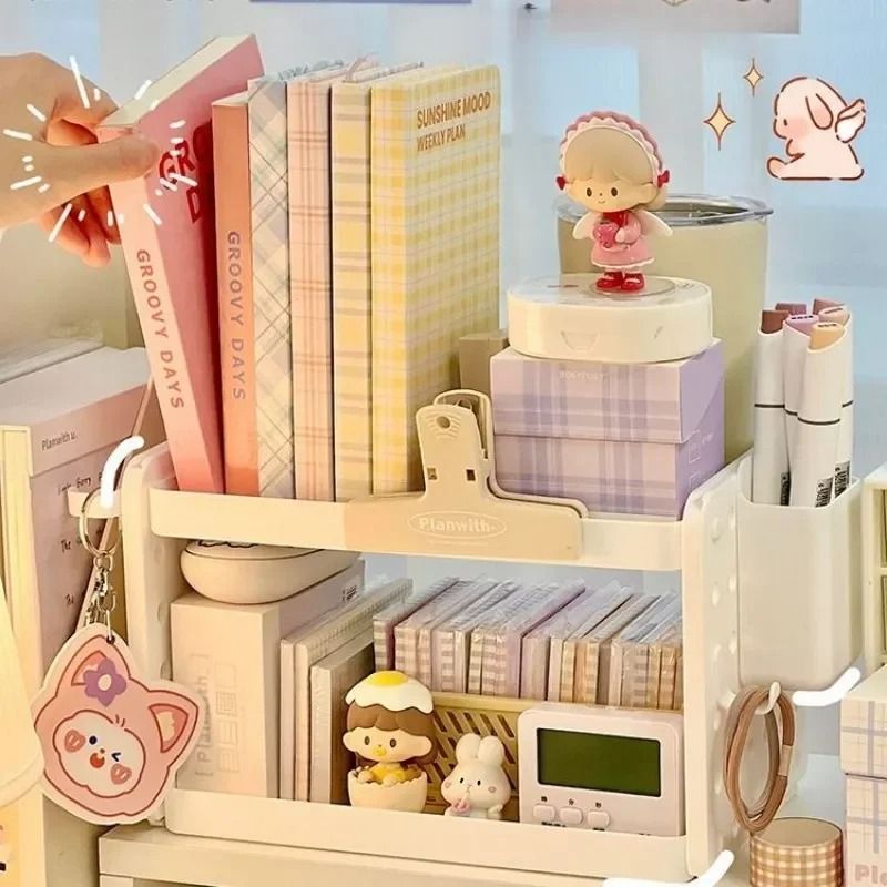 Multi Layer Desktop Organizer Shelf With Pen Holder Space Saving Desk Storage 4