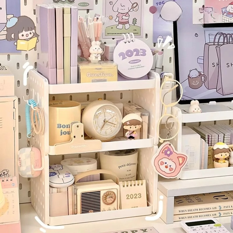 Multi Layer Desktop Organizer Shelf With Pen Holder Space Saving Desk Storage 5