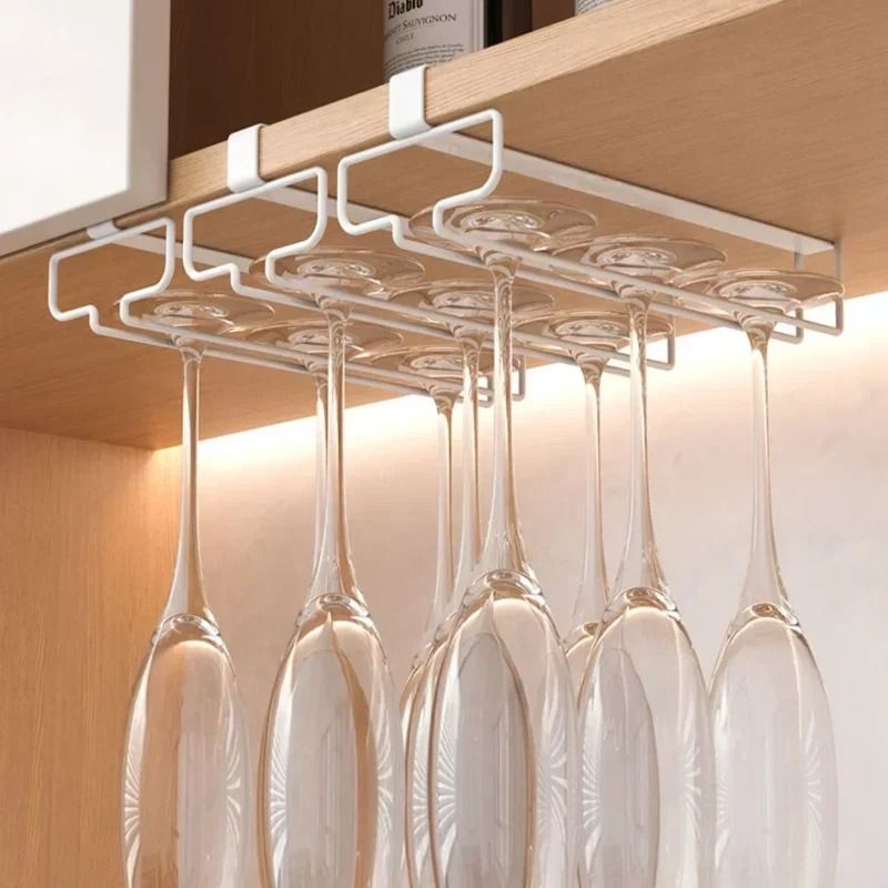 Metal Cabinet Hanging Wine Glass Rack Space Saving Stemware Holder 8