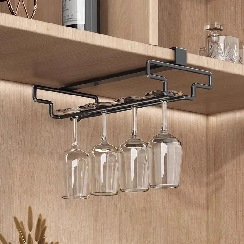Metal Cabinet Hanging Wine Glass Rack Space Saving Stemware Holder 6