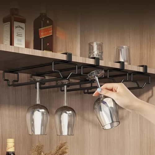 Metal Cabinet Hanging Wine Glass Rack Space Saving Stemware Holder