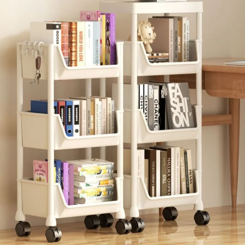 Solid Wood Kitchen Cart With Wheels Rolling Console Storage Trolley 9