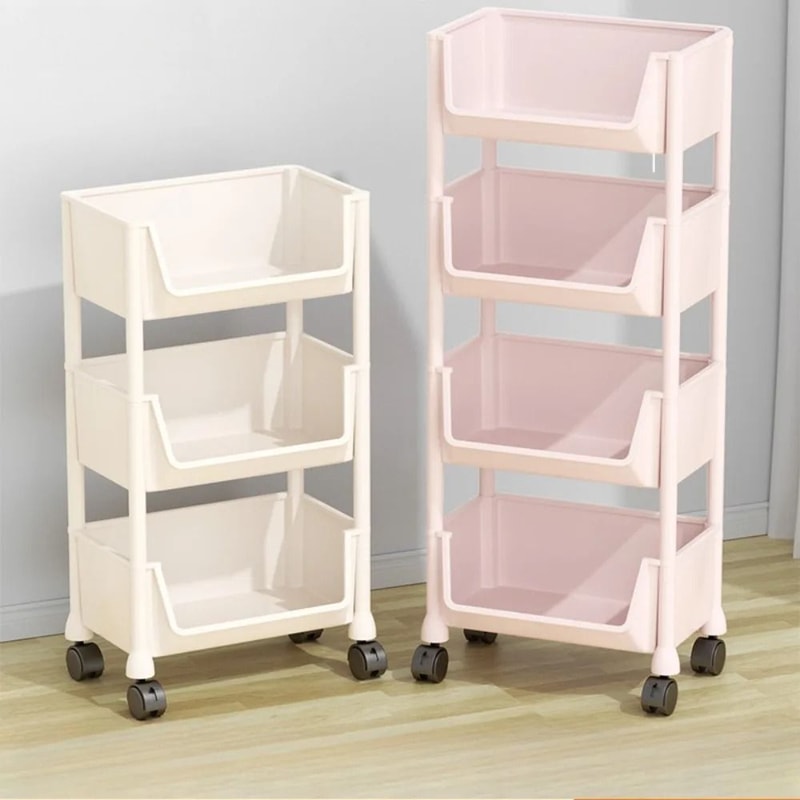 Solid Wood Kitchen Cart With Wheels Rolling Console Storage Trolley 12