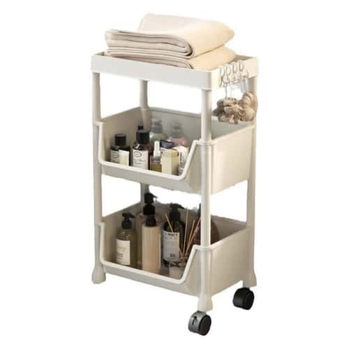 Solid Wood Kitchen Cart with Wheels Rolling Console Storage Trolley