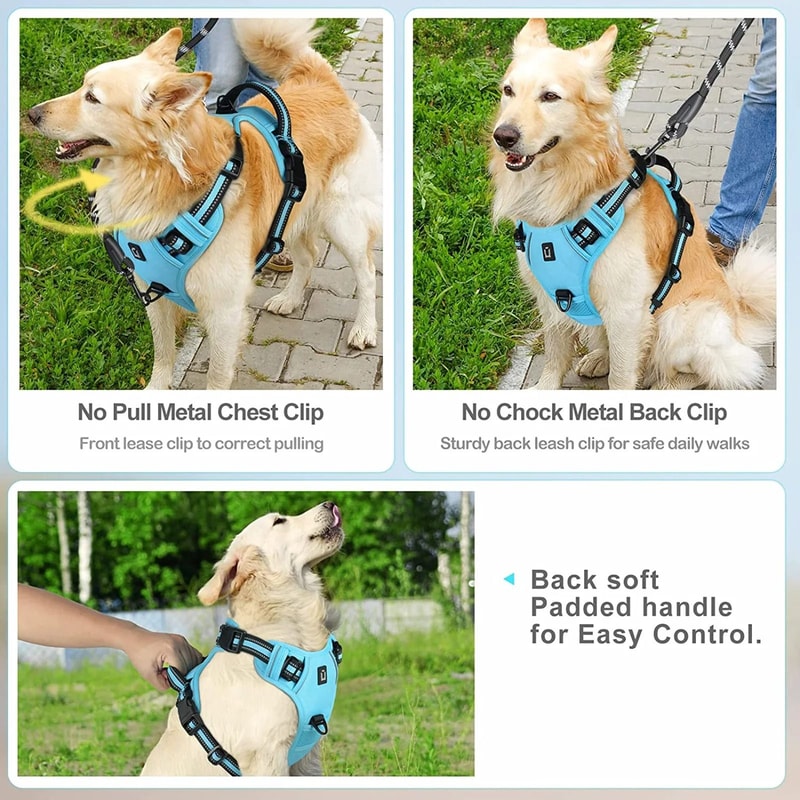 No Pull Dog Harness Adjustable Soft Padded Vest With Control Handle 12