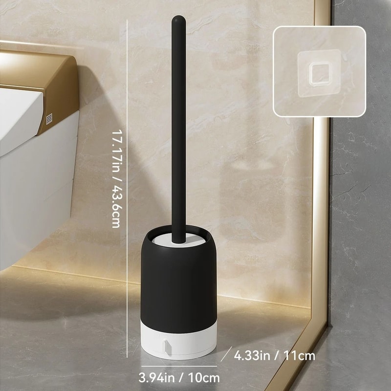 Punch Free Wall Mounted Toilet Brush With Holder Long Handle Bathroom Cleaner 2