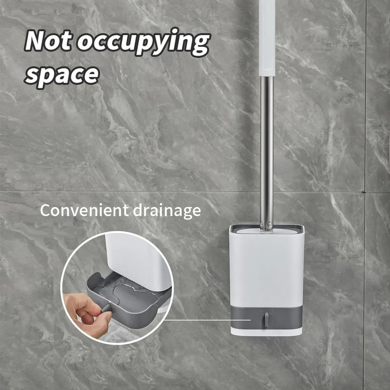 Punch Free Wall Mounted Toilet Brush With Holder Long Handle Bathroom Cleaner 0