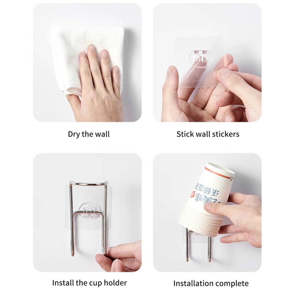 Wall Mounted Stainless Steel Paper Cup Holder Punch Free Cup Organizer 5