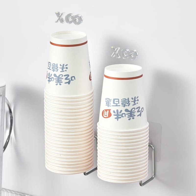 Wall Mounted Stainless Steel Paper Cup Holder Punch Free Cup Organizer 6