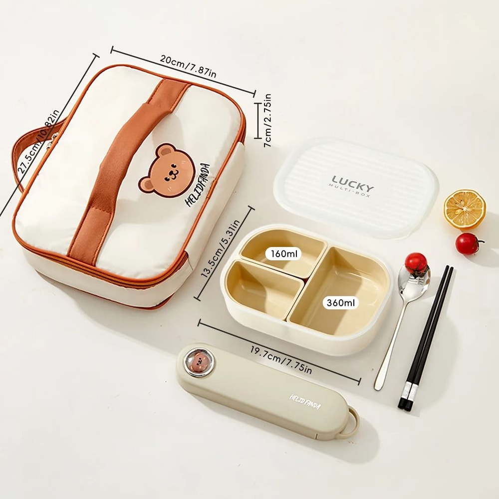 Divided Lunch Box 3 Compartment Portable Microwave Safe Food Container 6