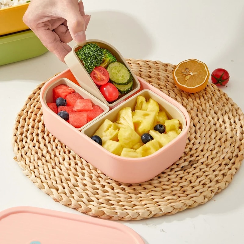 Divided Lunch Box 3 Compartment Portable Microwave Safe Food Container 11