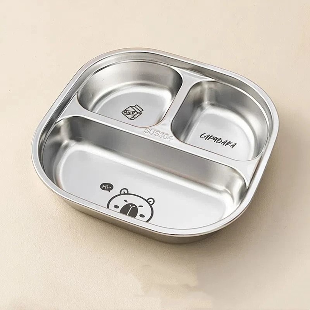 Capybara Stainless Steel Divided Plate 3 Compartment Kids Dinner Plate 3