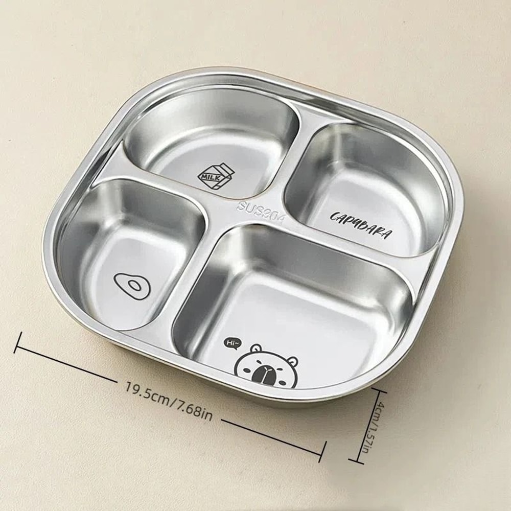 Capybara Stainless Steel Divided Plate 3 Compartment Kids Dinner Plate 10