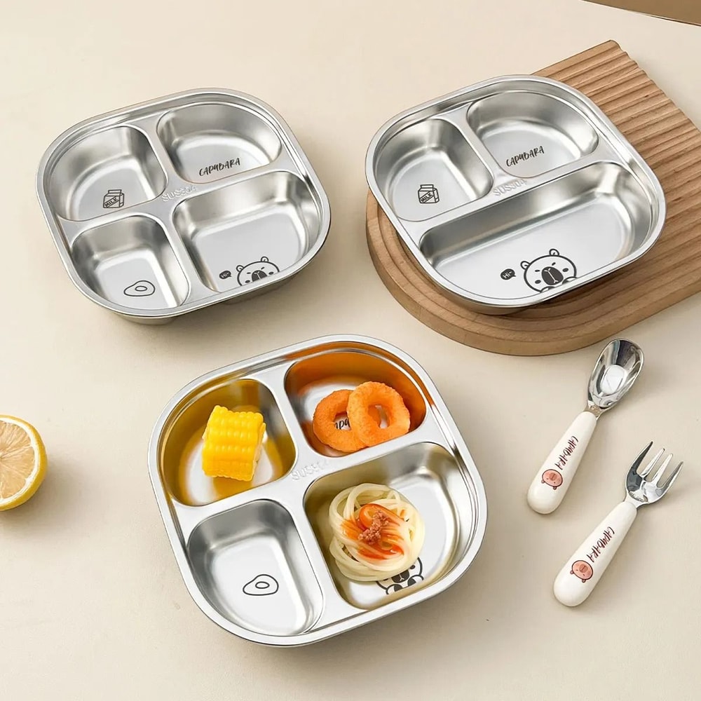 Capybara Stainless Steel Divided Plate 3 Compartment Kids Dinner Plate 11
