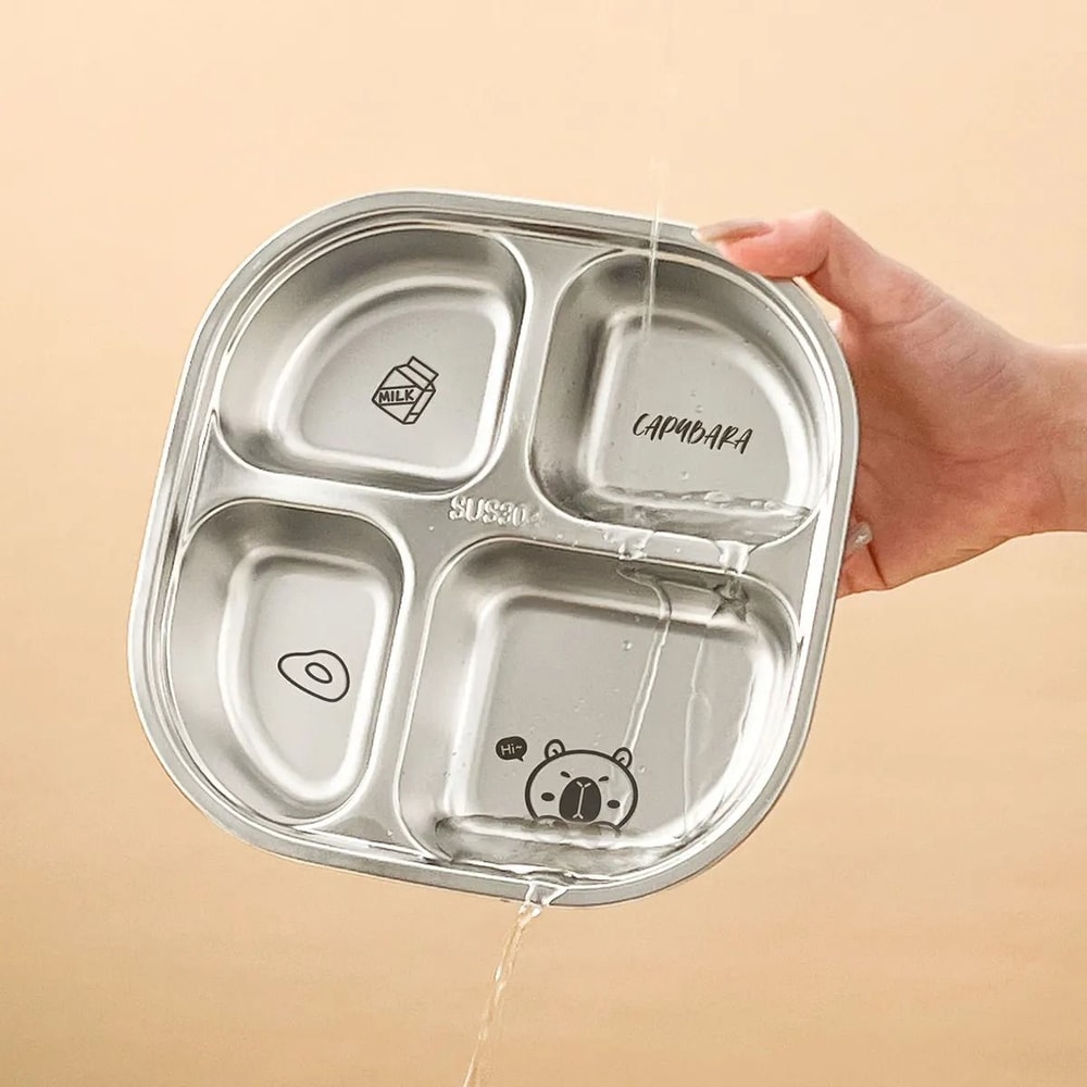 Capybara Stainless Steel Divided Plate 3 Compartment Kids Dinner Plate 9