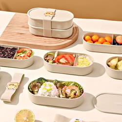 double layer bento lunch box microwave safe portable food container with strap