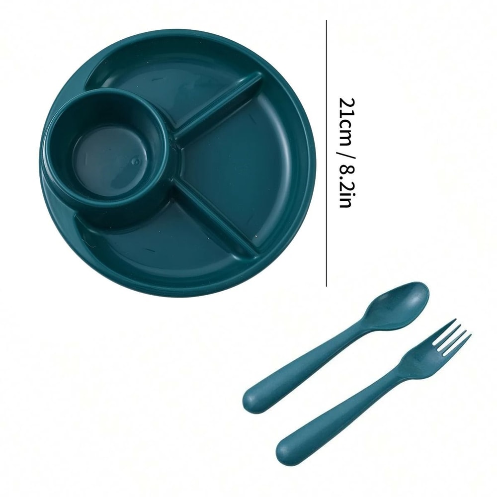 Round Divided Dinner Plate Reusable Salad Plate With Fork And Spoon 2