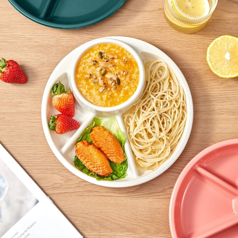 Round Divided Dinner Plate Reusable Salad Plate With Fork And Spoon 5