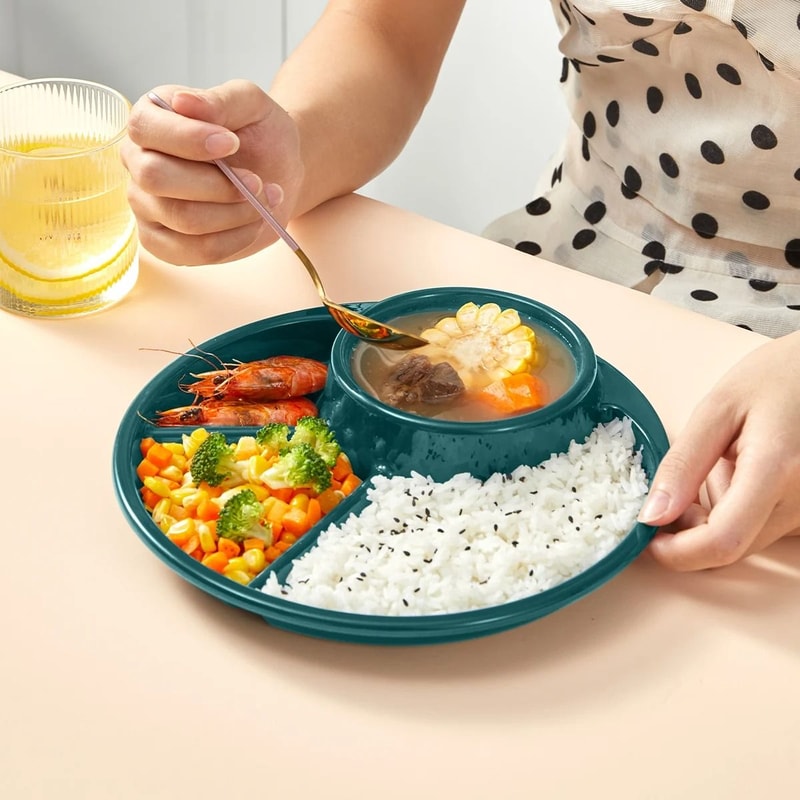 Round Divided Dinner Plate Reusable Salad Plate With Fork And Spoon 7