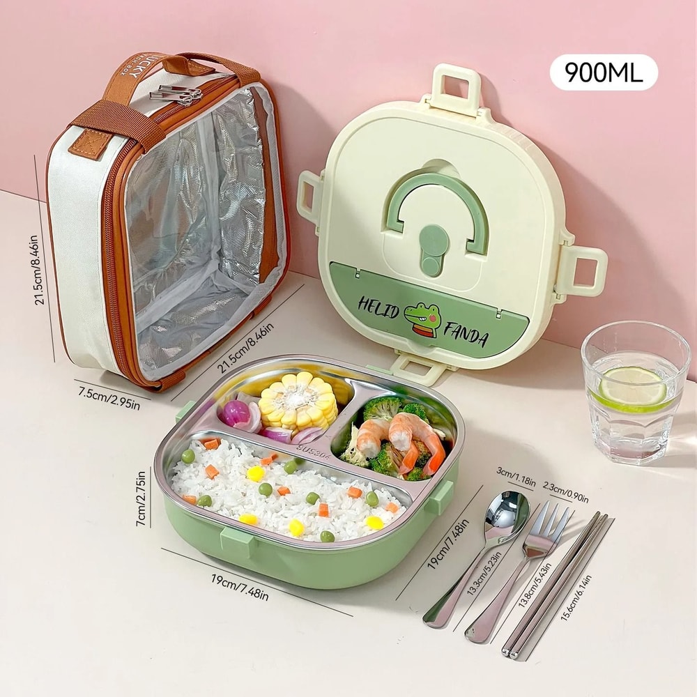 Stainless Steel Bento Lunch Box Divided Microwave Safe Sealed Food Container 3