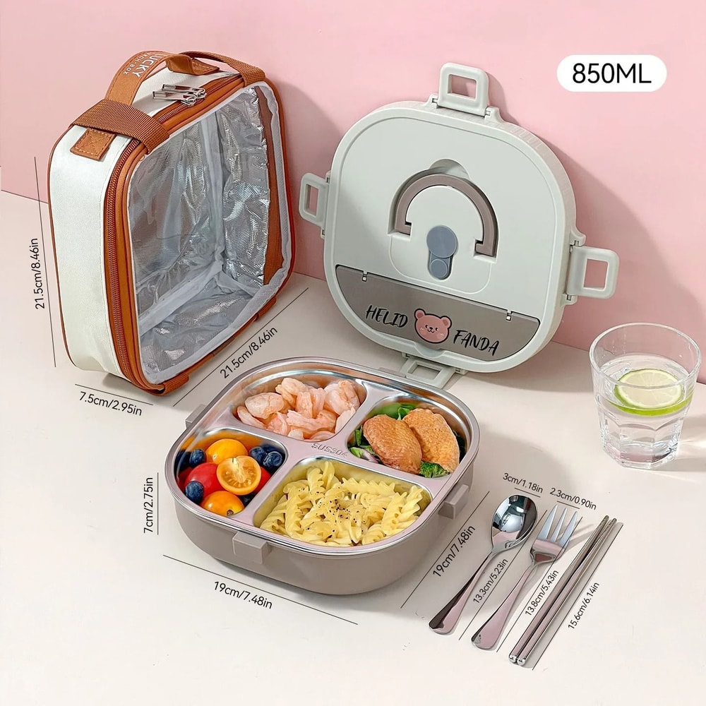 Stainless Steel Bento Lunch Box Divided Microwave Safe Sealed Food Container 8