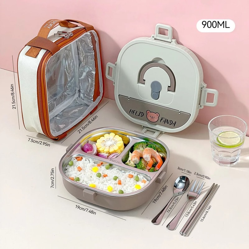 Stainless Steel Bento Lunch Box Divided Microwave Safe Sealed Food Container 4