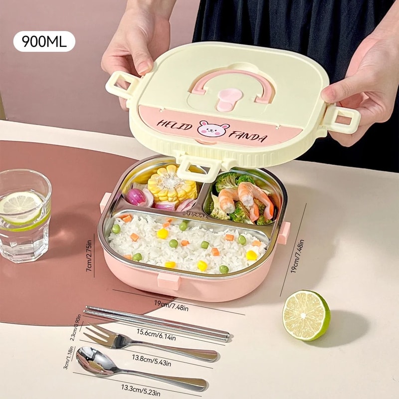 Stainless Steel Bento Lunch Box Divided Microwave Safe Sealed Food Container 9