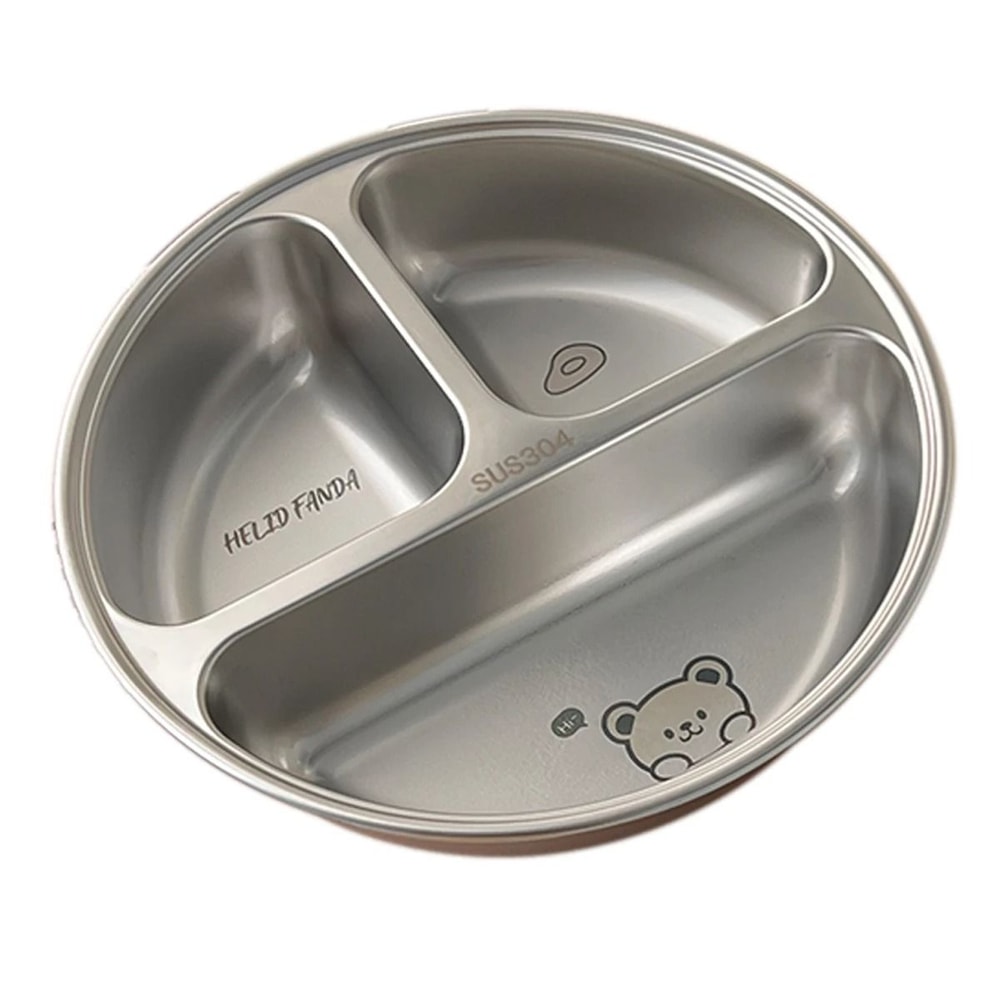 Round Stainless Steel Divided Dinner Plate 3 Compartment Reusable Food Tray 1