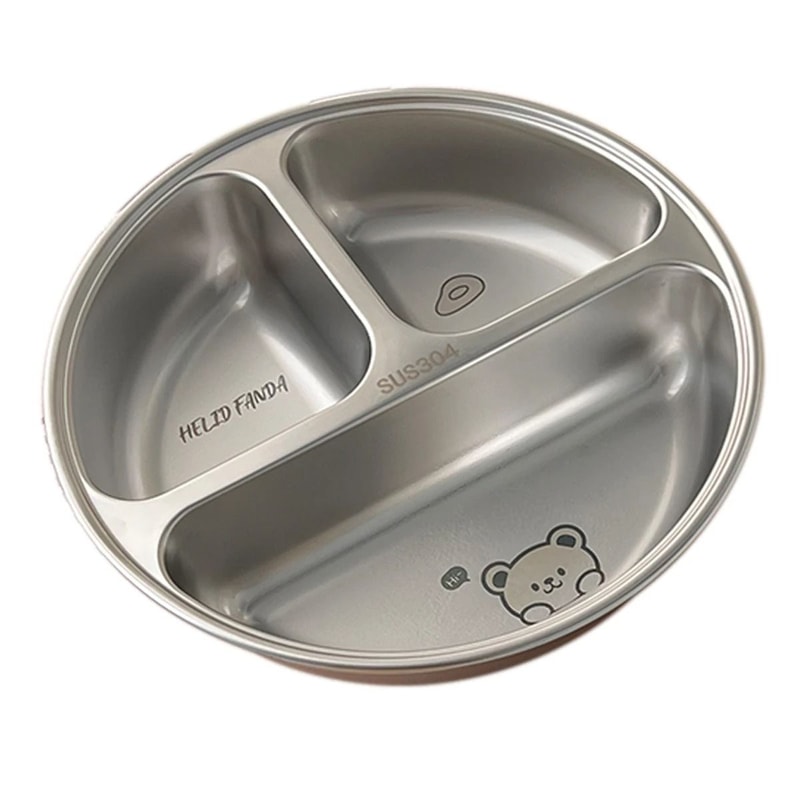 Round Stainless Steel Divided Dinner Plate 3 Compartment Reusable Food Tray 1