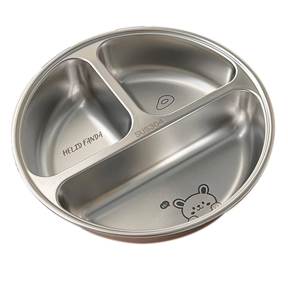 Round Stainless Steel Divided Dinner Plate 3 Compartment Reusable Food Tray 3