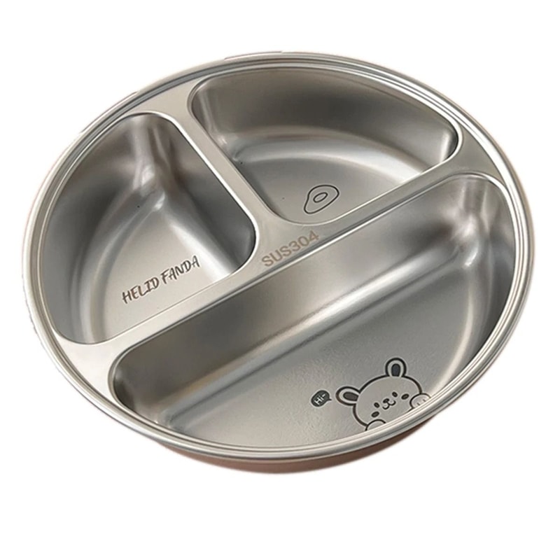 Round Stainless Steel Divided Dinner Plate 3 Compartment Reusable Food Tray 3