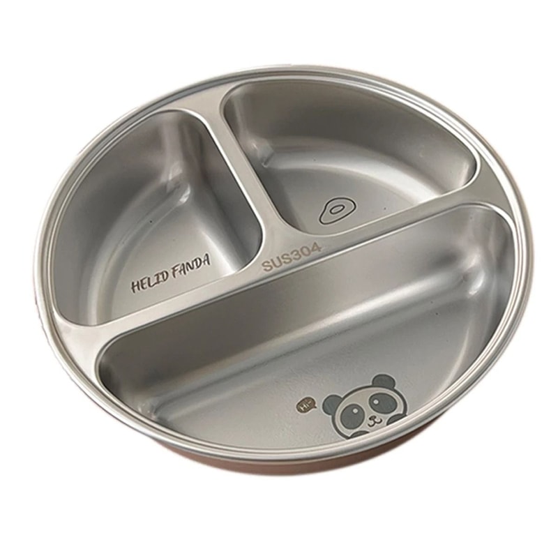 Round Stainless Steel Divided Dinner Plate 3 Compartment Reusable Food Tray 2