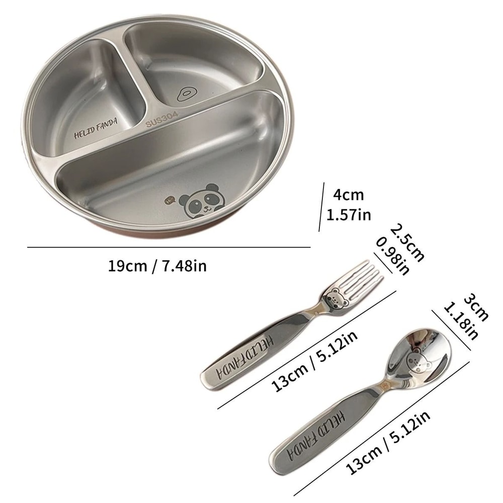 Round Stainless Steel Divided Dinner Plate 3 Compartment Reusable Food Tray 9