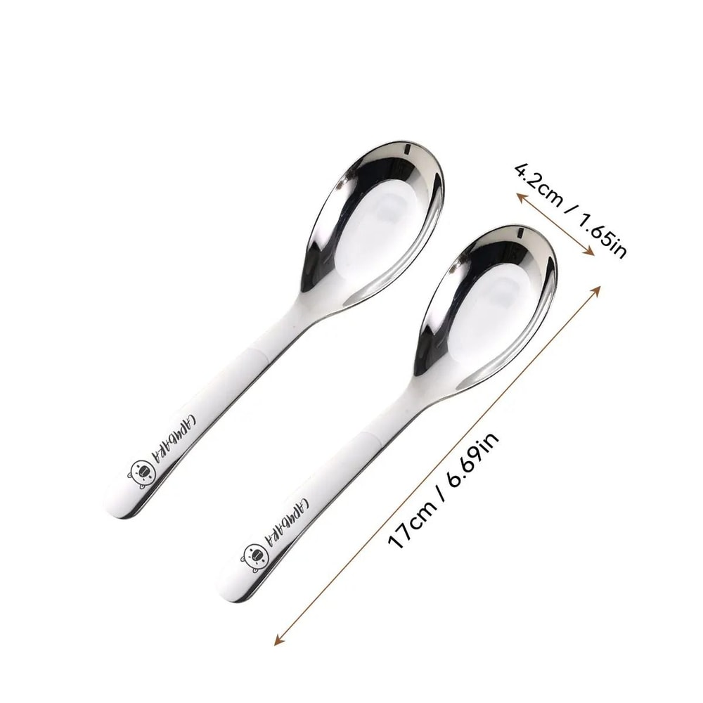 Cute Stainless Steel Dessert Spoon Set Long Handle Soup Spoons For Kids 2