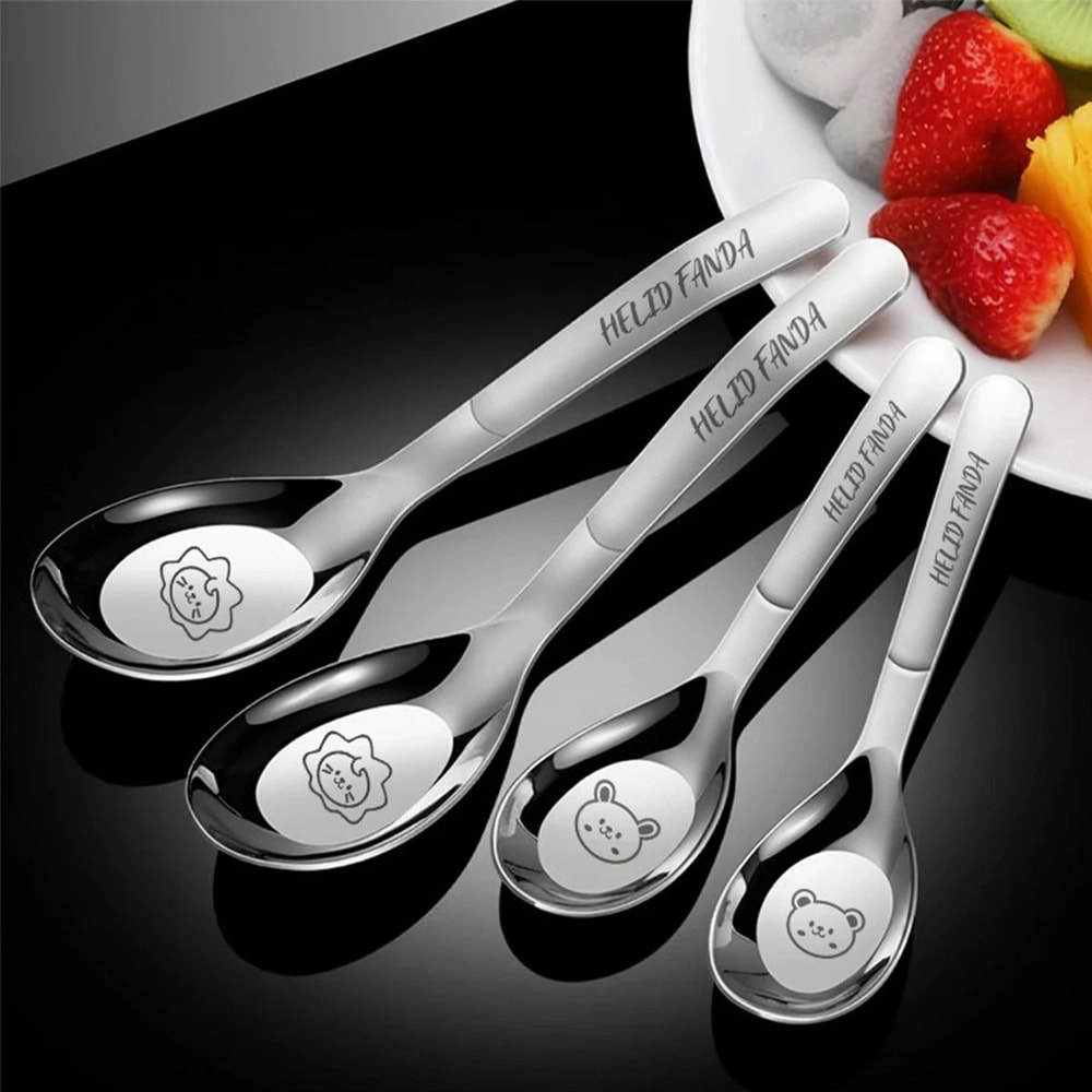 Cute Stainless Steel Dessert Spoon Set Long Handle Soup Spoons For Kids 9