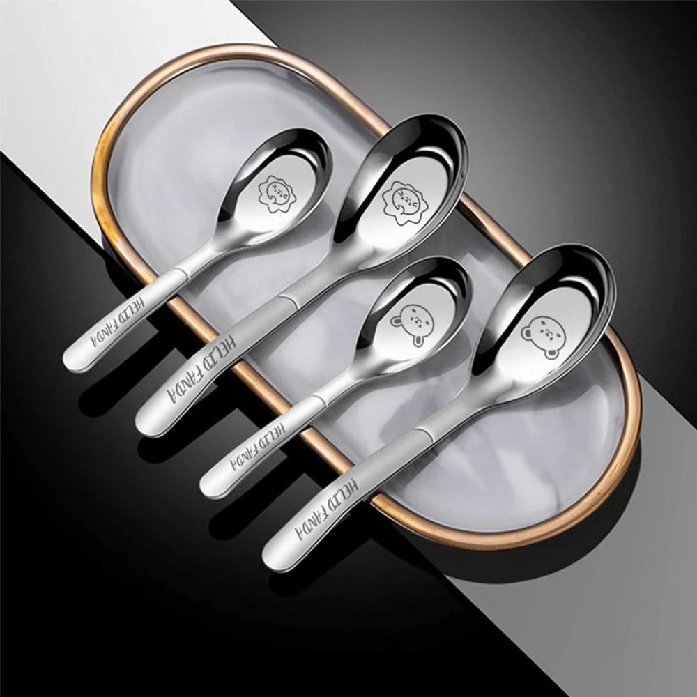 Cute Stainless Steel Dessert Spoon Set Long Handle Soup Spoons For Kids 11